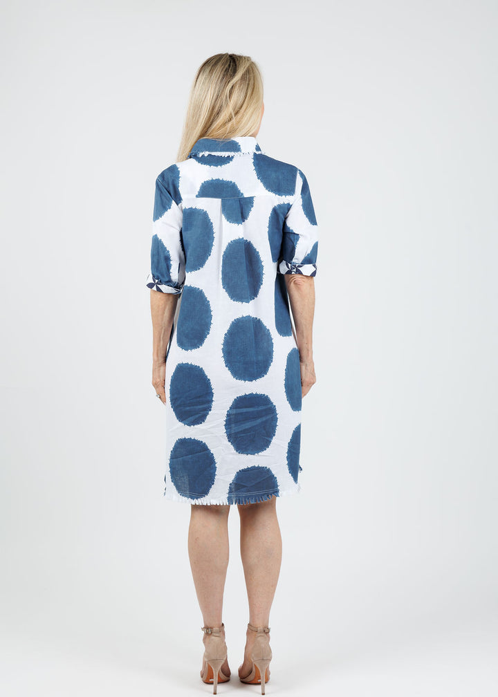 Dizzy-Lizzie Chatham Dress in Big Navy Dot Print available at Barbara Katz