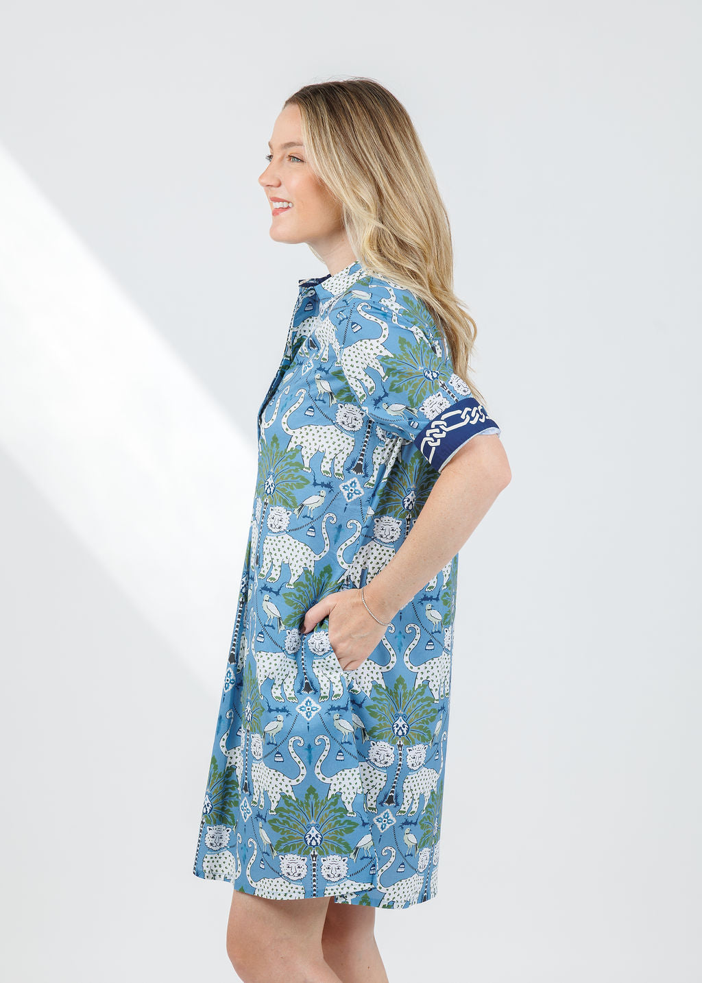 Dizzy-Lizzie Chatham Dress in Blue Animal Print available at Barbara Katz