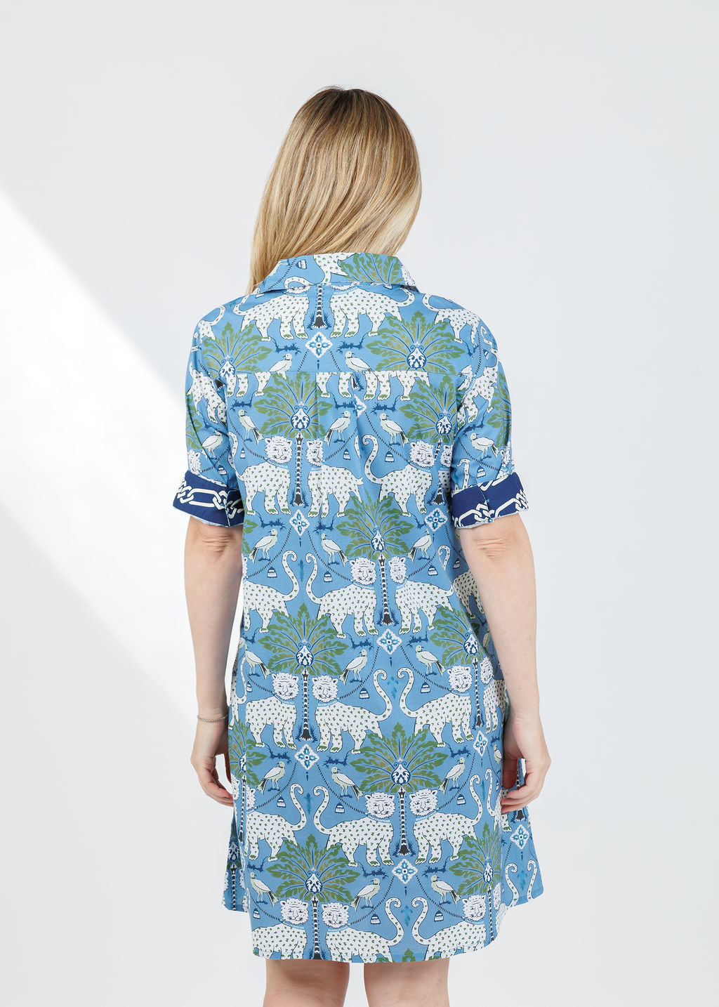 Dizzy-Lizzie Chatham Dress in Blue Animal Print available at Barbara Katz