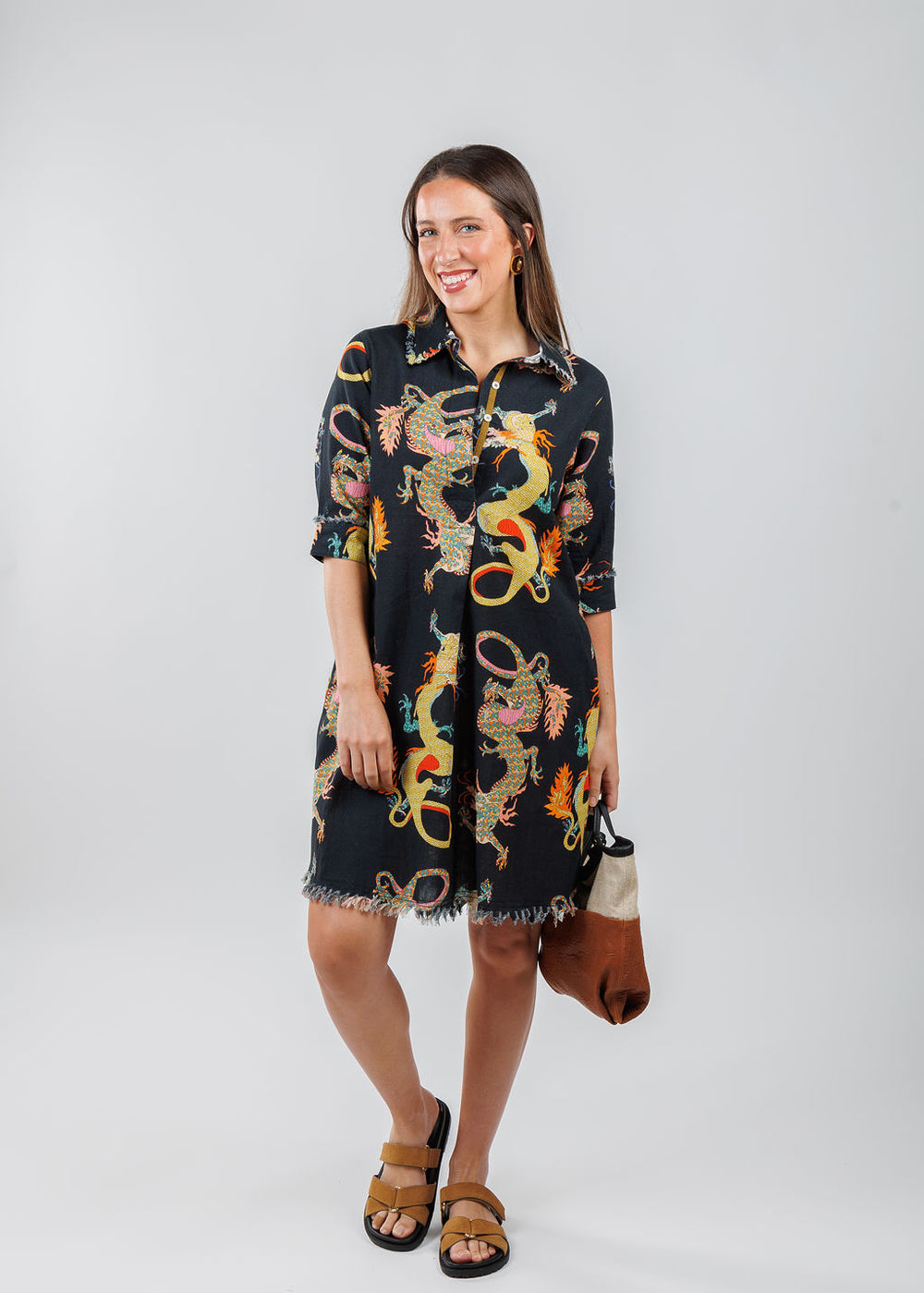 Dizzy-Lizzie Chatham Dress in Black with Dragon Print available at Barbara Katz