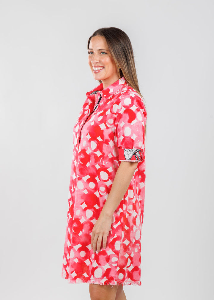 Dizzy-Lizzie Chatham Dress in Pink Watercolor print available at Barbara Katz