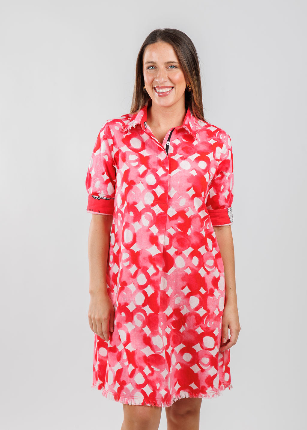 Dizzy-Lizzie Chatham Dress in Pink Watercolor print available at Barbara Katz