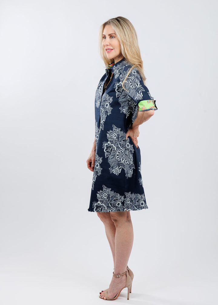 Dizzy-Lizzie Chatham Dress in Navy White Floral print available at Barbara Katz