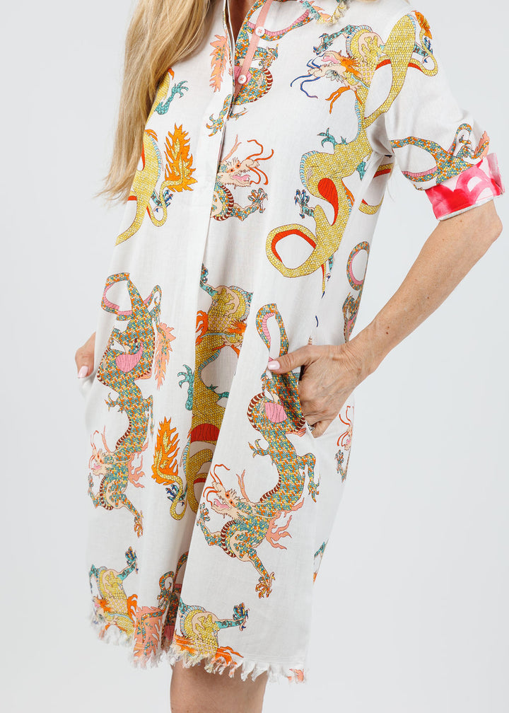 Dizzy-Lizzie Chatham Dress - White Dragons available at Barbara Katz