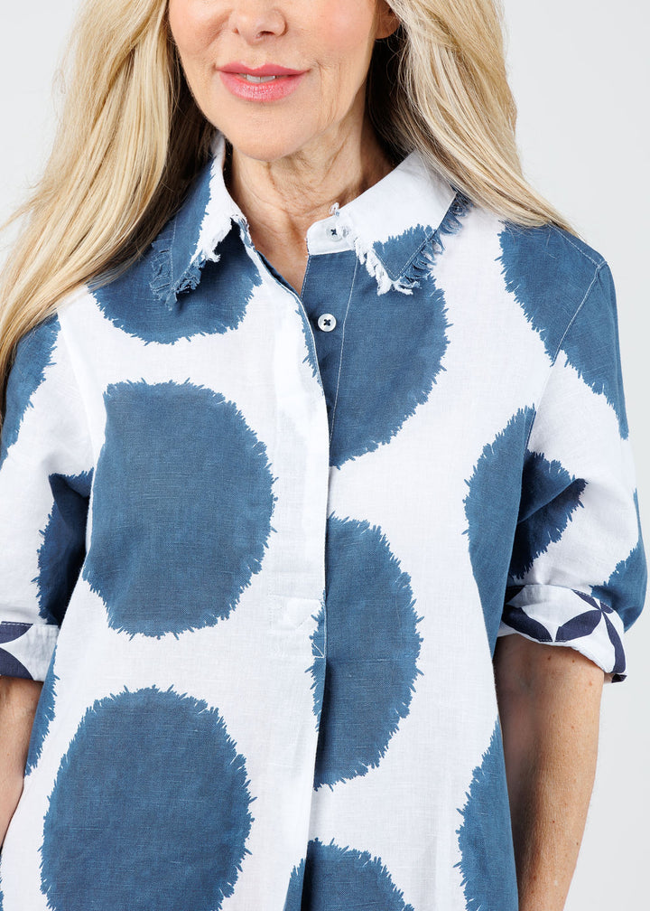 Dizzy-Lizzie Chatham Dress in Big Navy Dot Print available at Barbara Katz