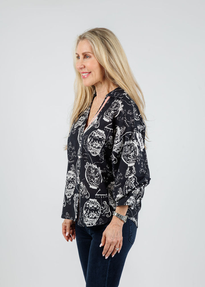 Dizzy-Lizzie Oversized Puff Sleeve Shirt in Black White available at Barbara Katz