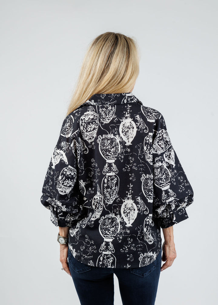 Dizzy-Lizzie Oversized Puff Sleeve Shirt in Black White available at Barbara Katz