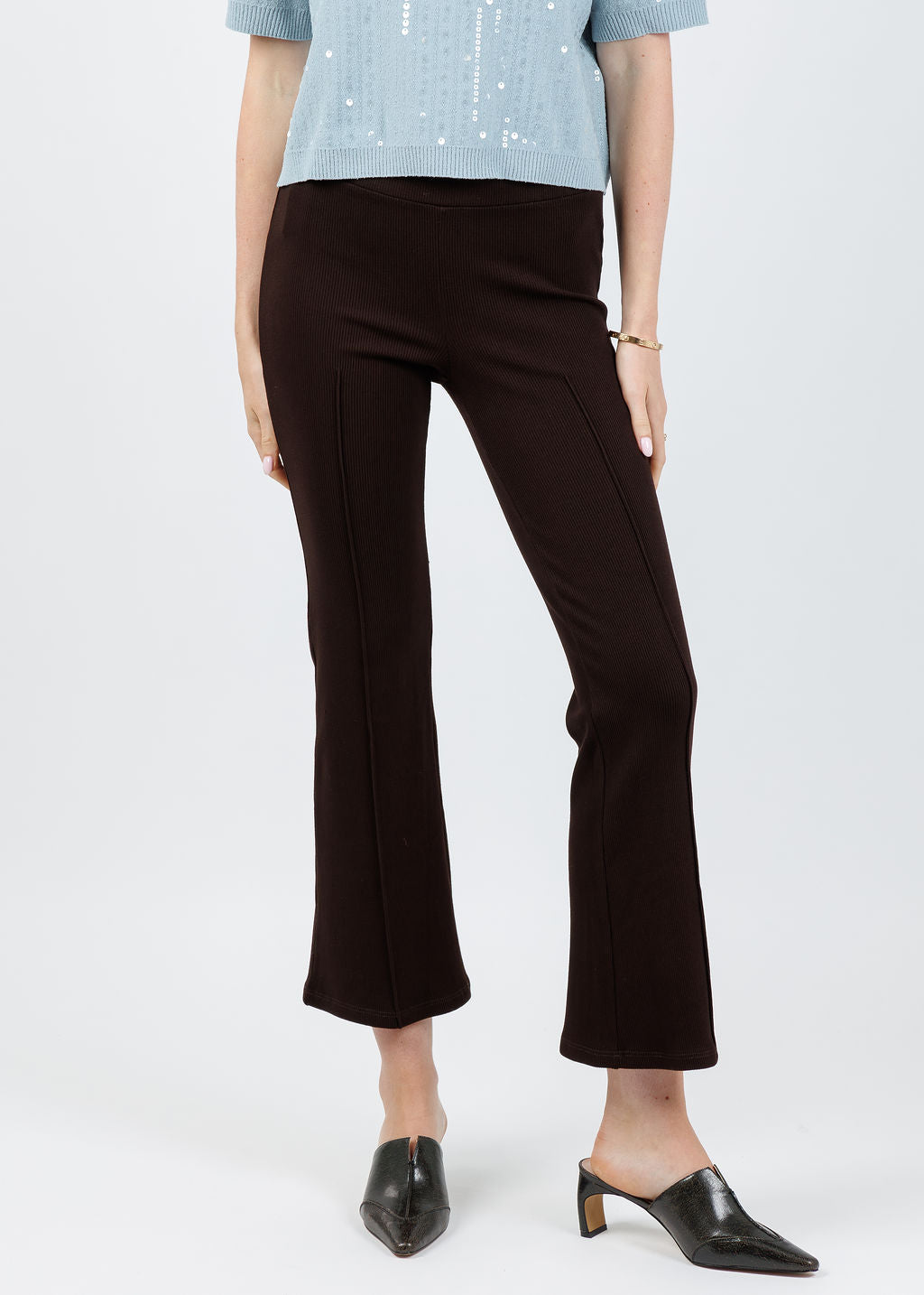 Donni The Rib Kick Flare Trousers in Espresso available at Barbara Katz