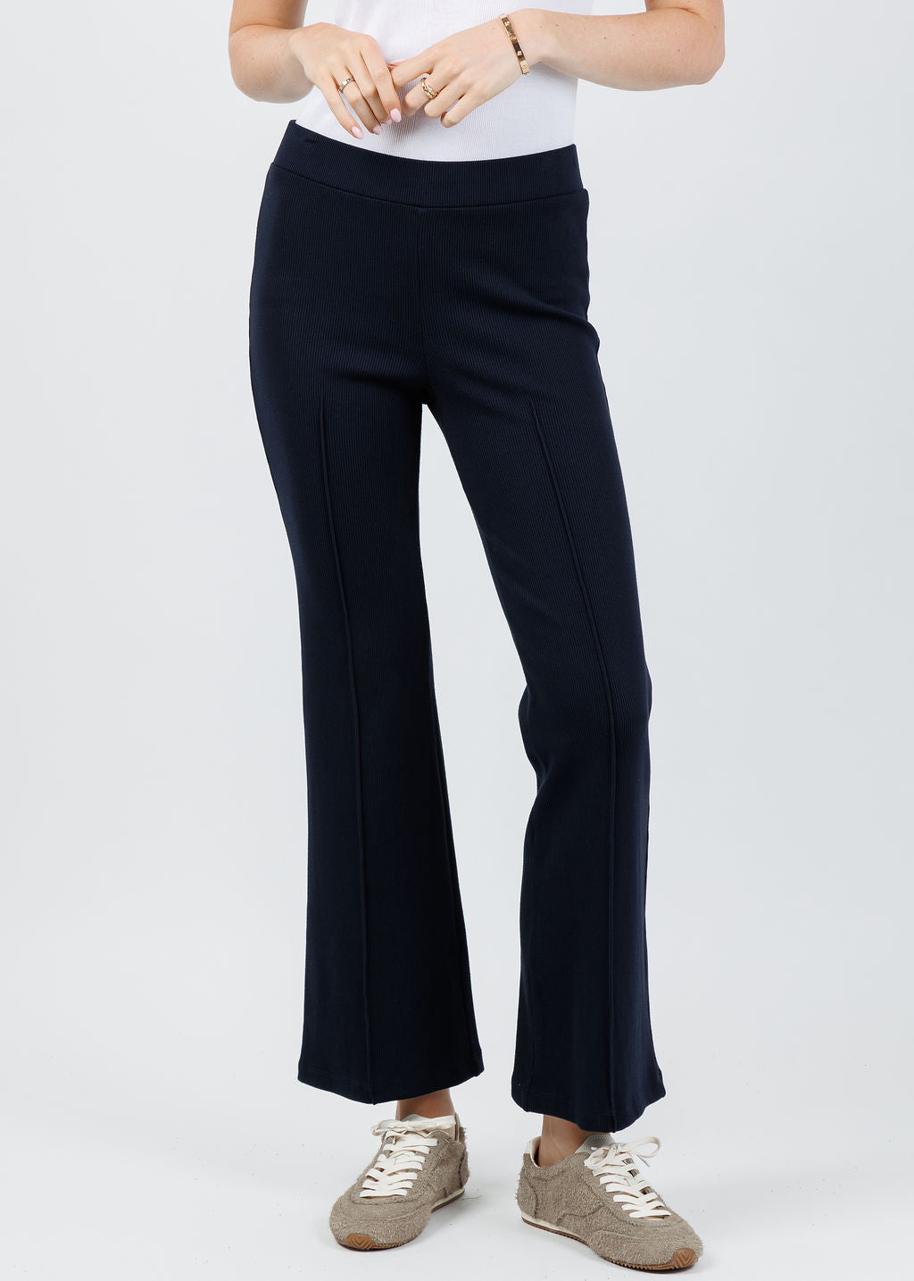 Donni The Rib Kick Flare Trousers in Navy available at Barbara Katz