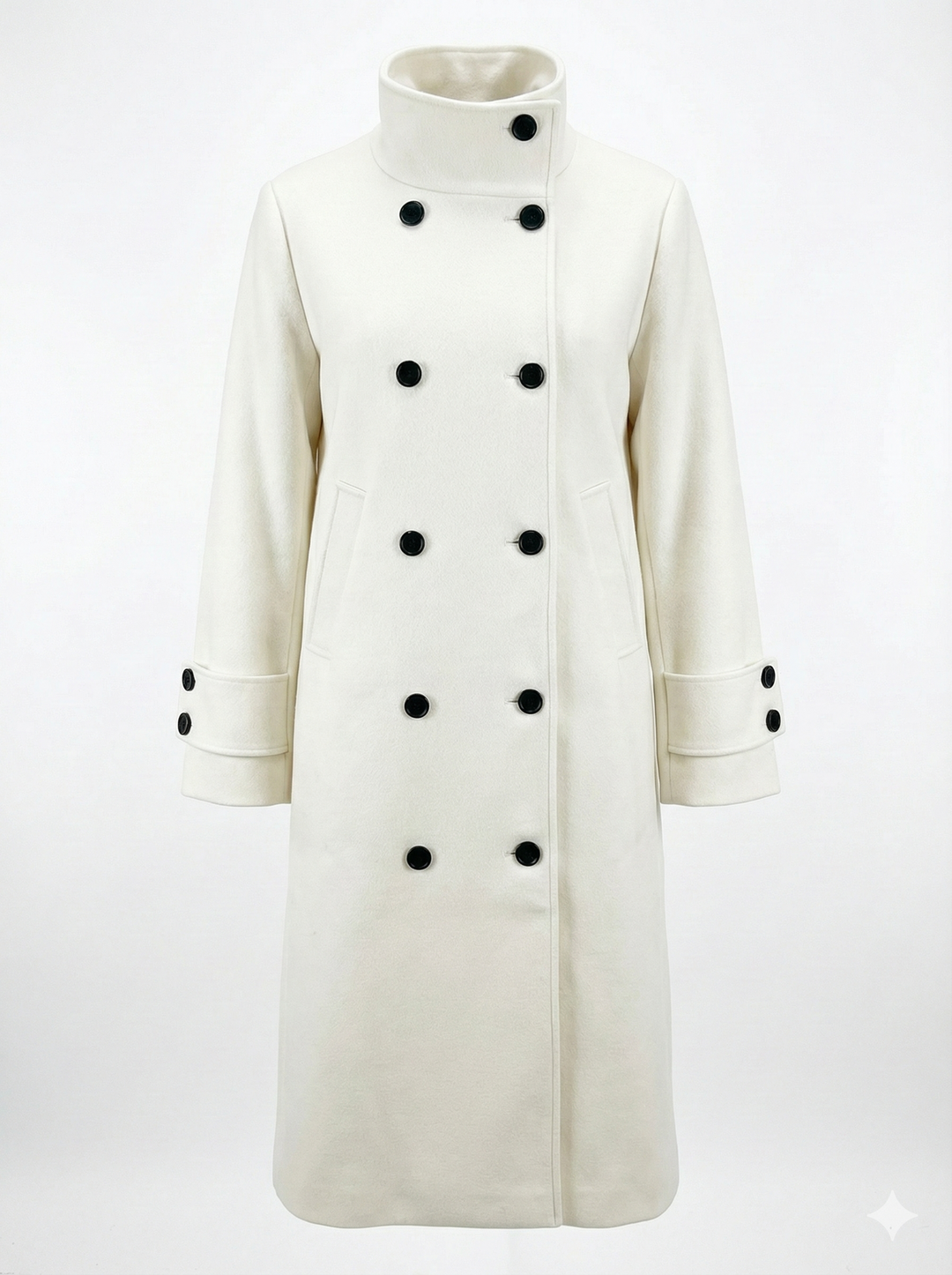 Adroit Atelier Dorian Long Double-Breasted Funnel-Neck Coat in Cream available at Barbara Katz
