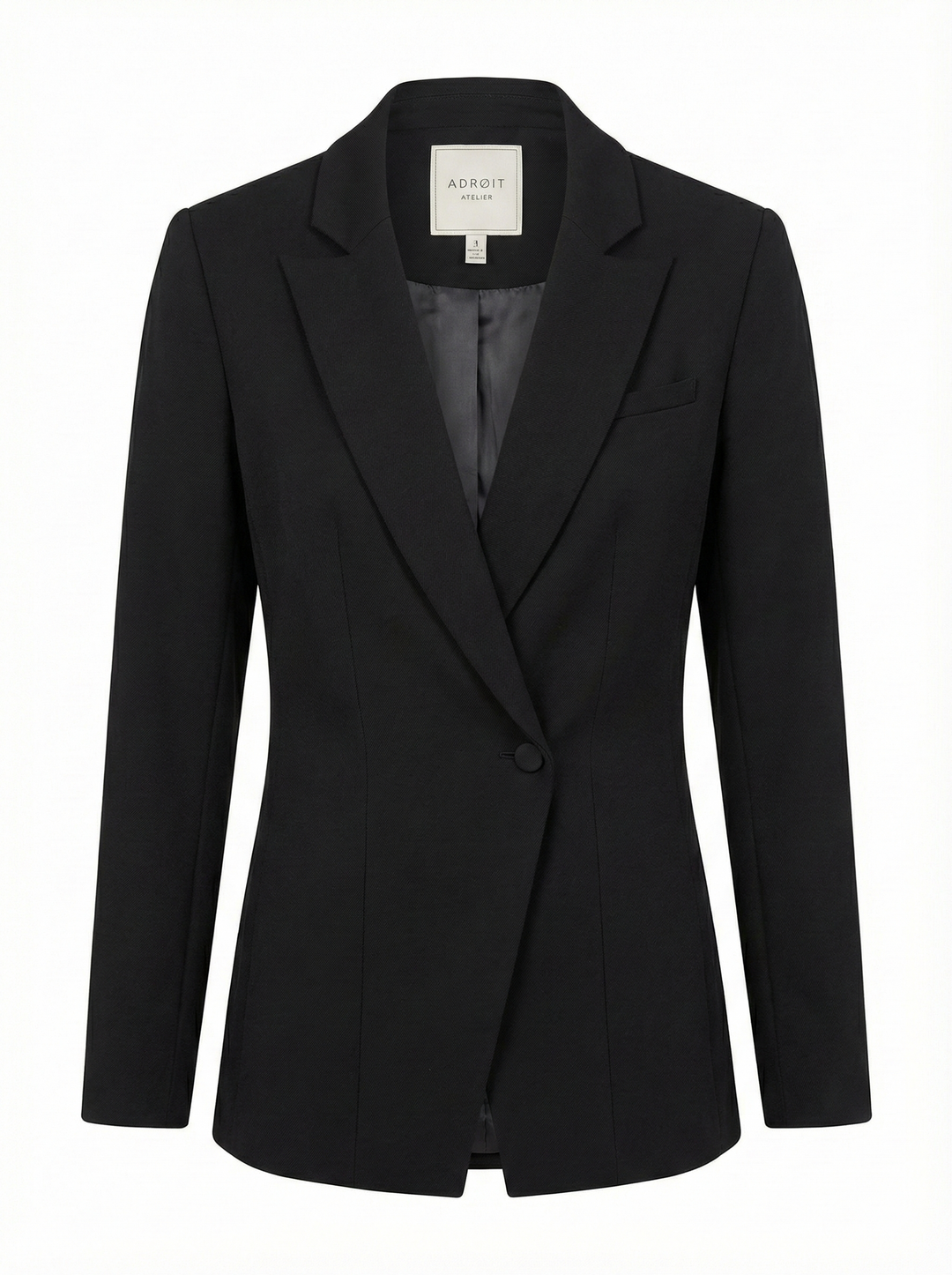 Adroit Atelier Drew Single-Breasted Asymmetrical Stretch Ponte Blazer in Black available at Barbara Katz