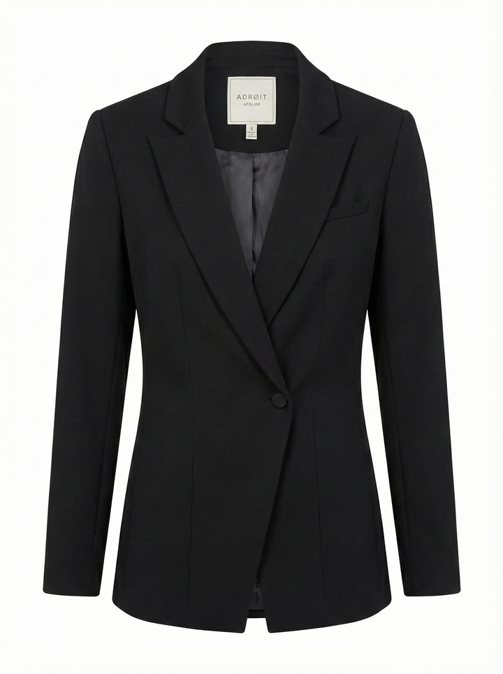 Adroit Atelier Drew Single-Breasted Asymmetrical Stretch Ponte Blazer in Black available at Barbara Katz