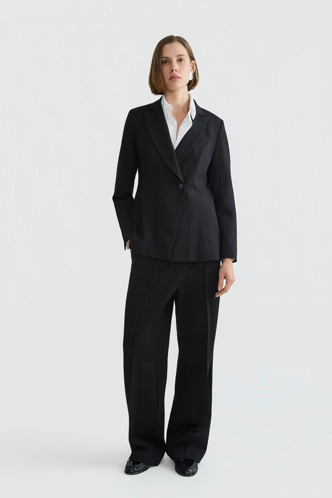 Adroit Atelier Drew Single-Breasted Asymmetrical Stretch Ponte Blazer in Black available at Barbara Katz