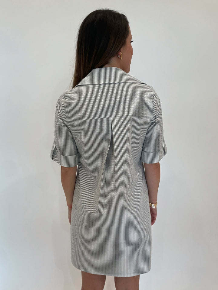 Peace of Cloth Ryan Collared Dress in Black Stripes available at Barbara Katz