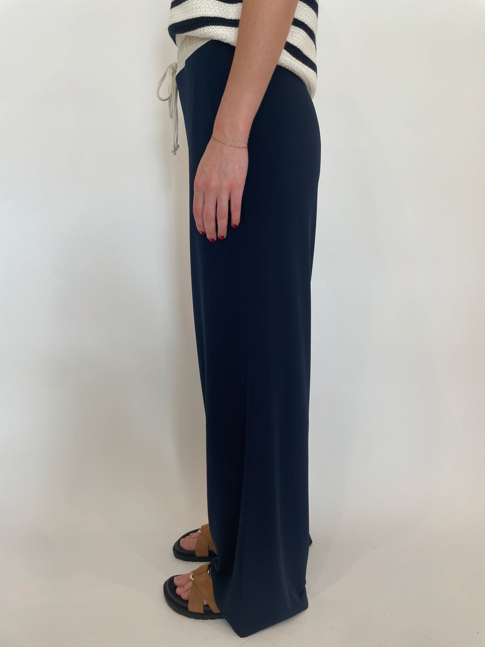 Oui Pull-On Trousers in Dark Blue available at Barbara Katz
