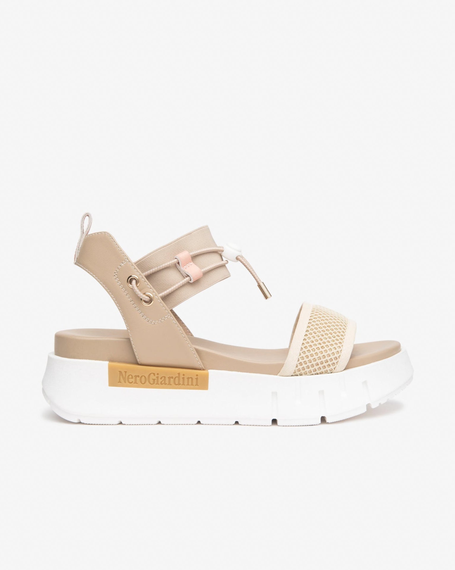 NeroGiardini Chey Bungee Platform Flat Sandal - Beige – Barbara Katz