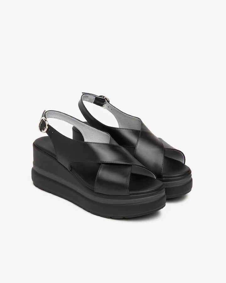 NeroGiordini Gladys Crossover Strap Sandal in Black available at Barbara Katz