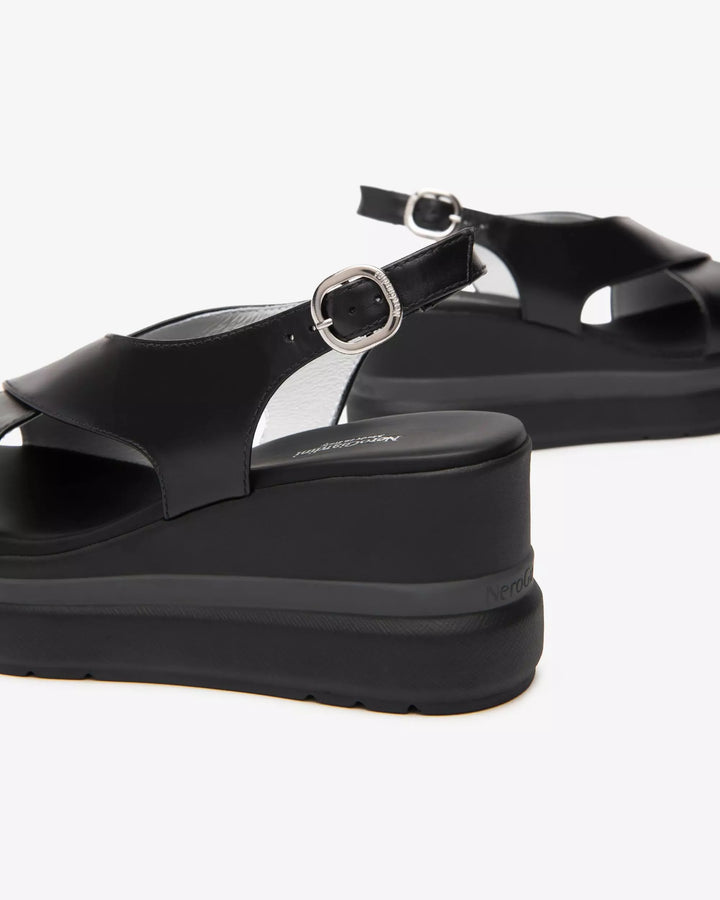NeroGiordini Gladys Crossover Strap Sandal in Black available at Barbara Katz