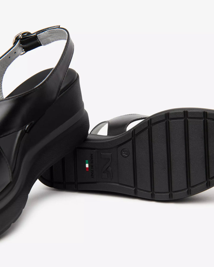 NeroGiordini Gladys Crossover Strap Sandal in Black available at Barbara Katz