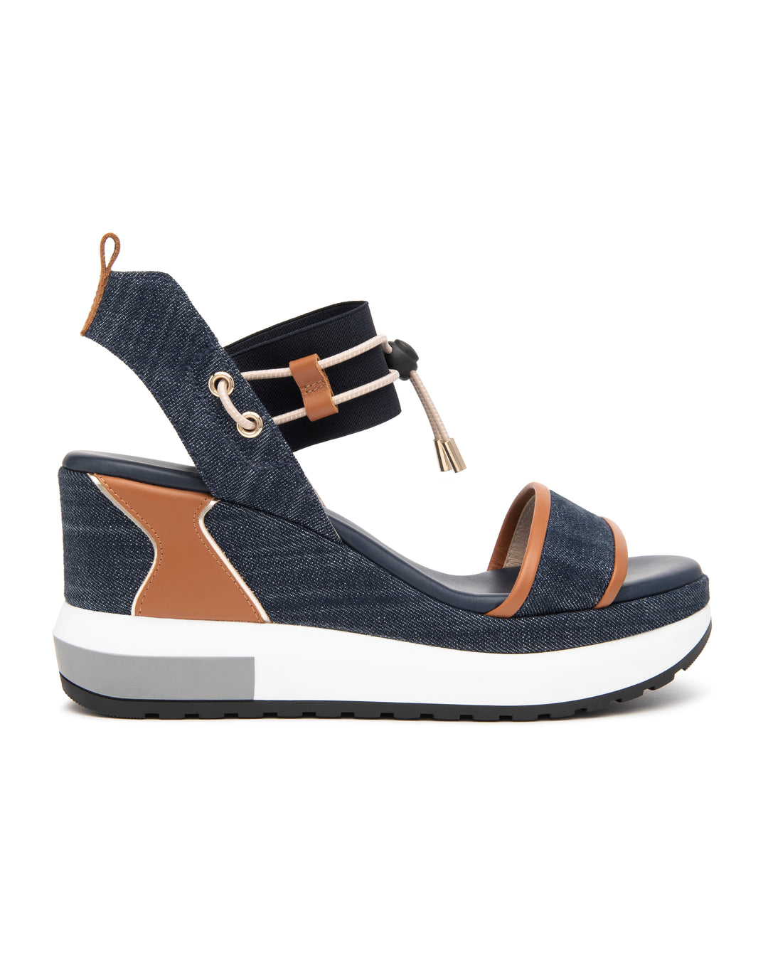 Nero Giardini Bungee Platform Wedge Sandal in Denim available at Barbara Katz