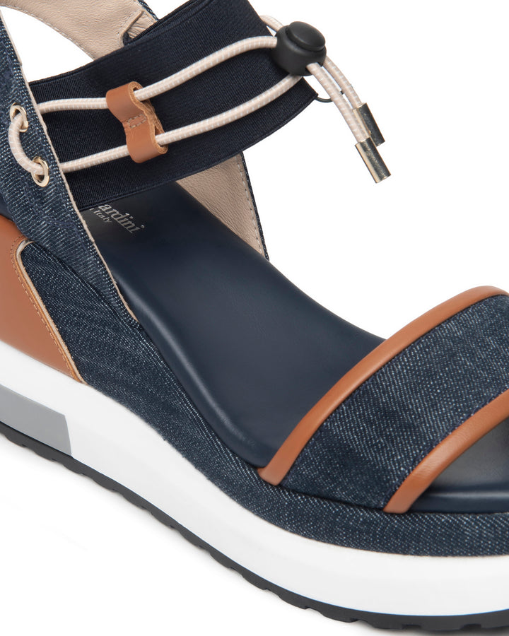 Nero Giardini Bungee Platform Wedge Sandal in Denim available at Barbara Katz