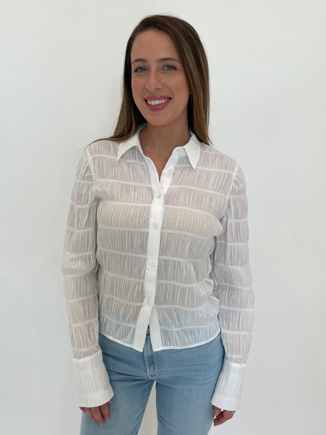 Frame The Smocked Shirt in White available at Barbara Katz