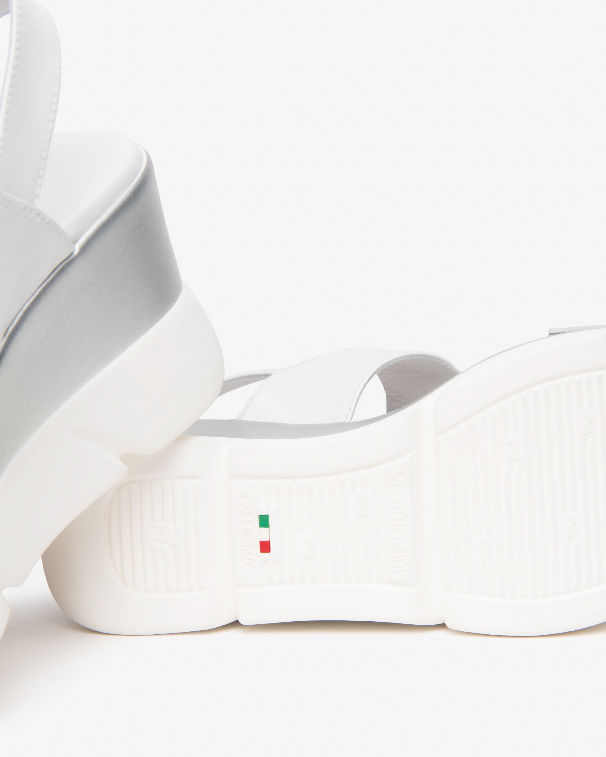 NeroGiardini Tati Bungee Platform Sport Wedge Sandals - White