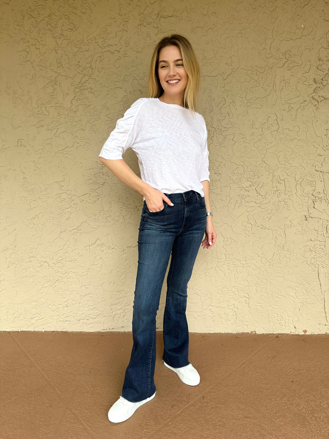 Stateside Supima Slub Mixed Media Dolman Top - White