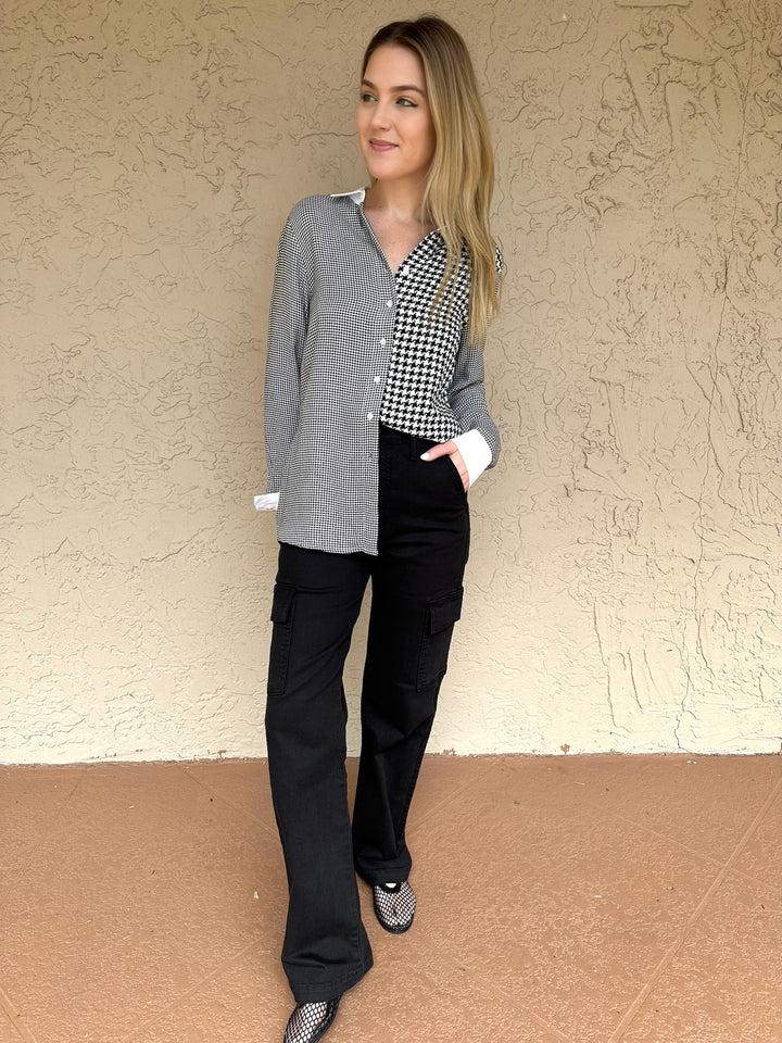 Houndstooth Block Blouse