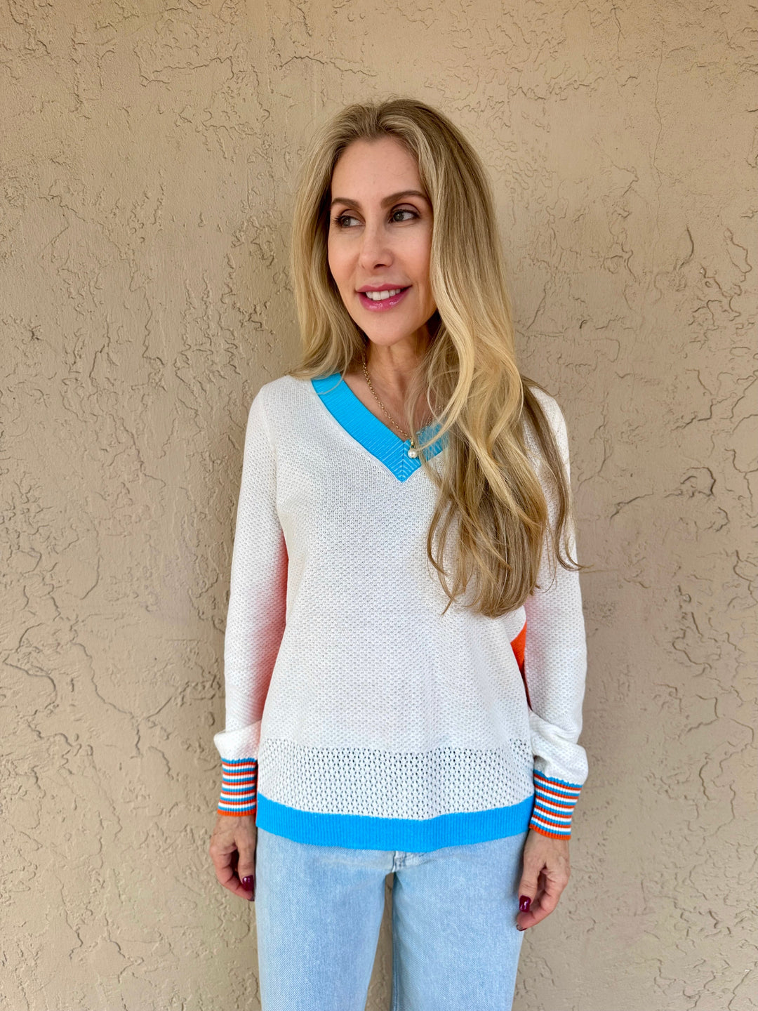 PEACE OF CLOTH V-Neck Color Block Sweater