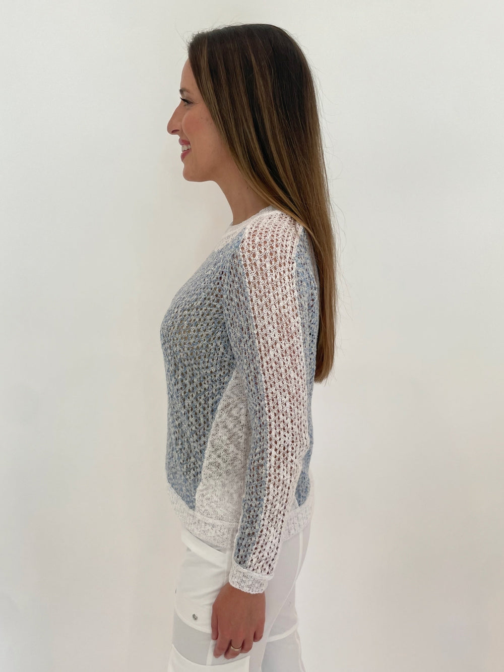 Peace of Cloth Lolita Long Sleeve Mesh Sweater in Cloud available at Barbara Katz