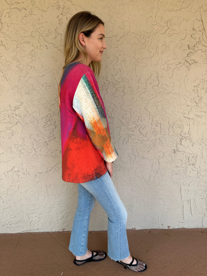 Andrea Geer Thermal Knit Aline Top - Pink Print