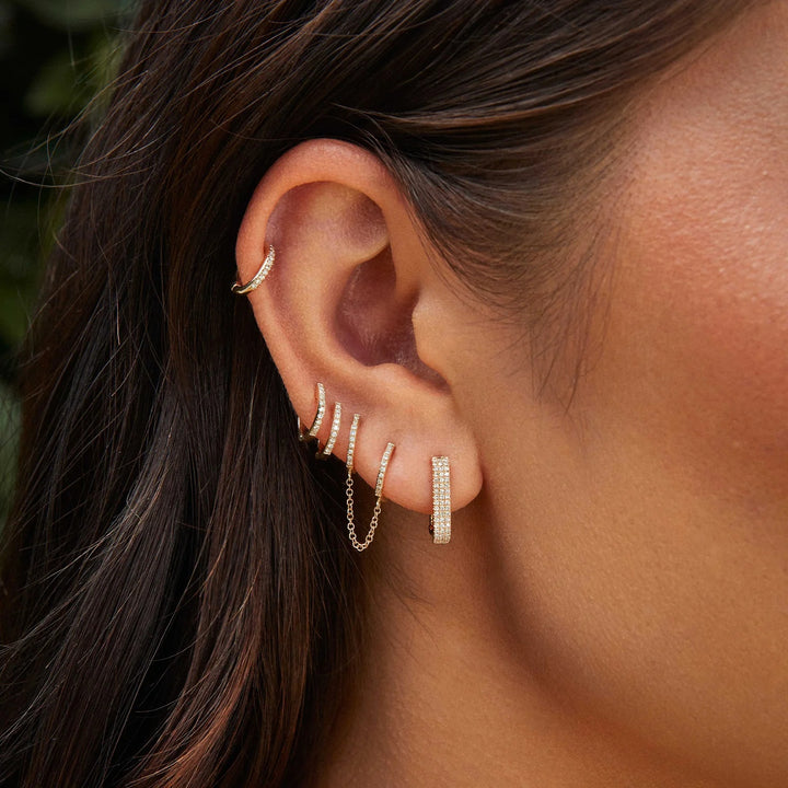 EF Collection Diamond Double Mini Huggle Chain Earring