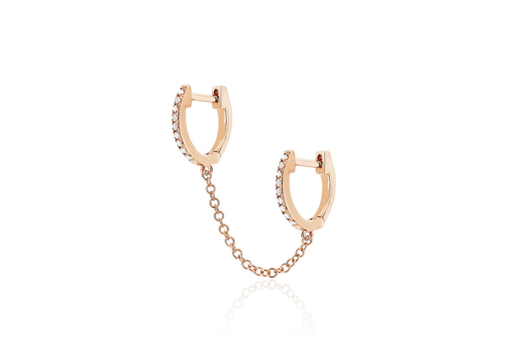EF Collection Diamond Double Mini Huggle Chain Earring