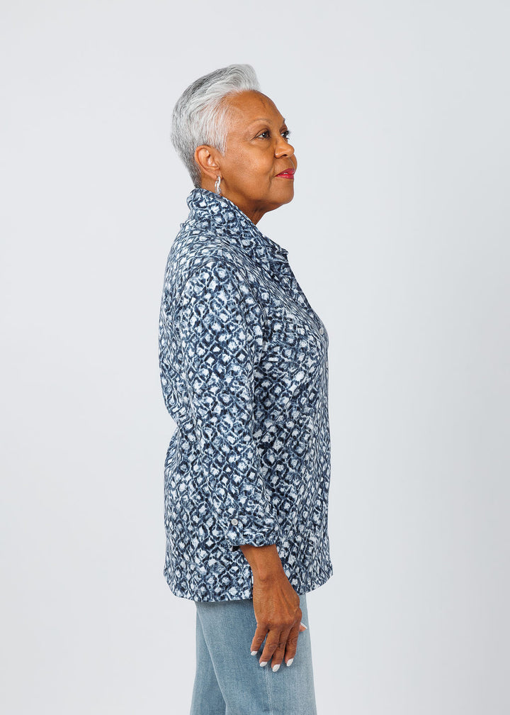 E.L.I Karen 3/4 Sleeve Shirt Jacket in Mosaic print available at Barbara Katz