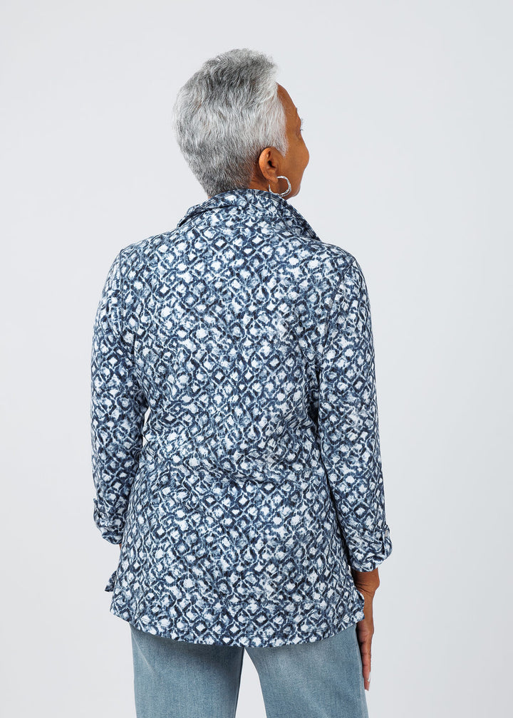E.L.I Karen 3/4 Sleeve Shirt Jacket in Mosaic print available at Barbara Katz