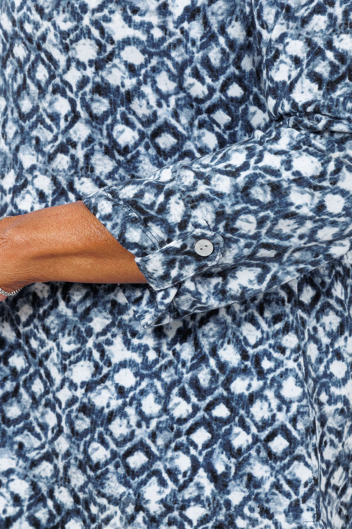 E.L.I Karen 3/4 Sleeve Shirt Jacket in Mosaic print available at Barbara Katz