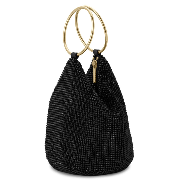 Olga Berg Ellie Crystal Mesh Handle Bag in Black available at Barbara Katz