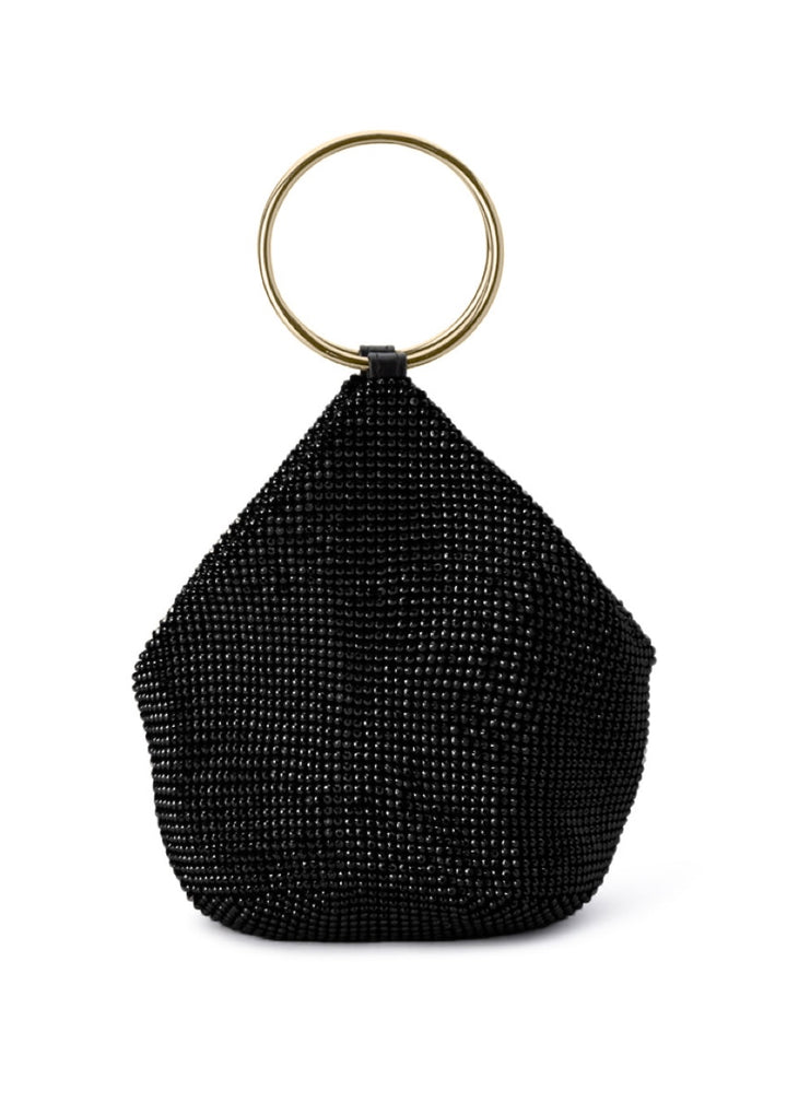 Olga Berg Ellie Crystal Mesh Handle Bag in Black available at Barbara Katz