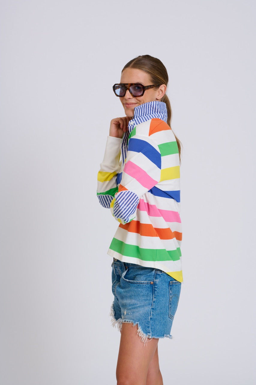 EST Summer Rugby Sweatshirt in Bright Stripe available at Barbara Katz