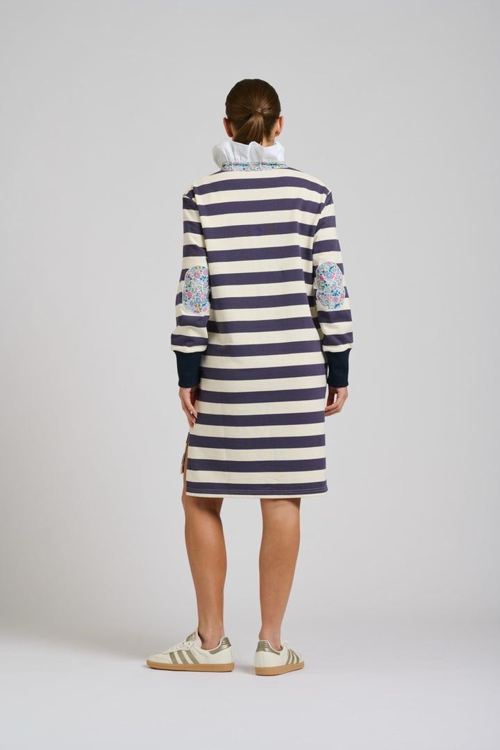 EST The Ruffle Collar Rugby Dress in Navy/White Stripe available at Barbara Katz