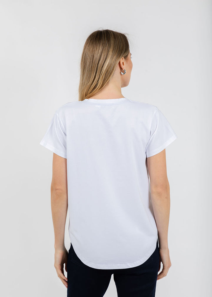 EST The V-Neck Love Tee in White/Multi available at Barbara Katz