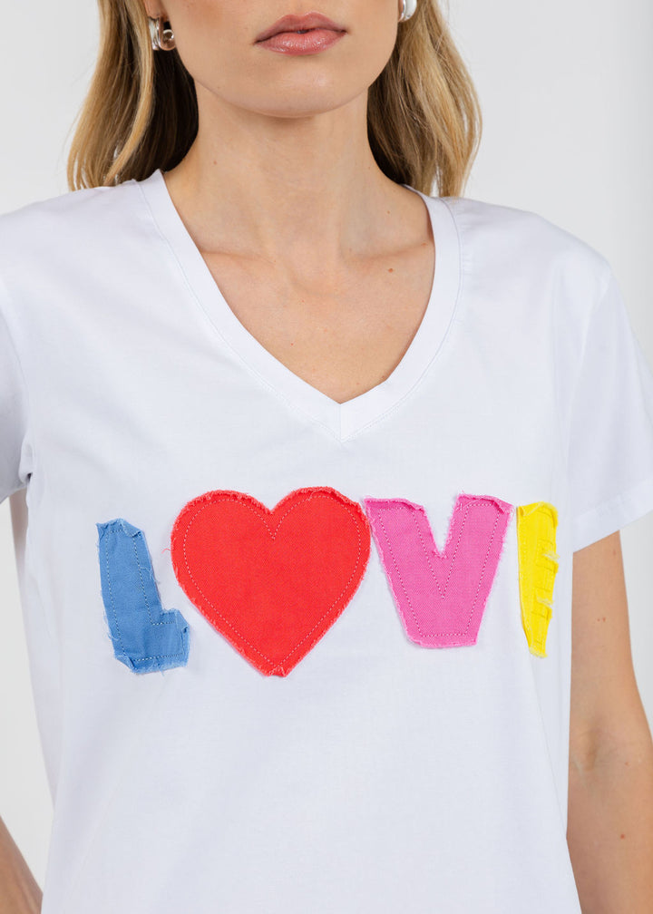 EST The V-Neck Love Tee in White/Multi available at Barbara Katz