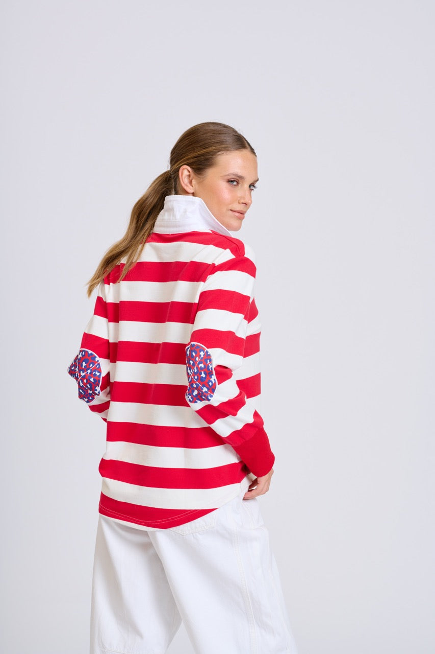EST Rugby Sweatshirt Stripes in Cherry Red/Leo available at Barbara Katz