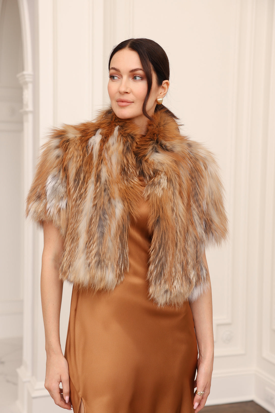 Knitted Fox Bolero Jacket in Natural Red