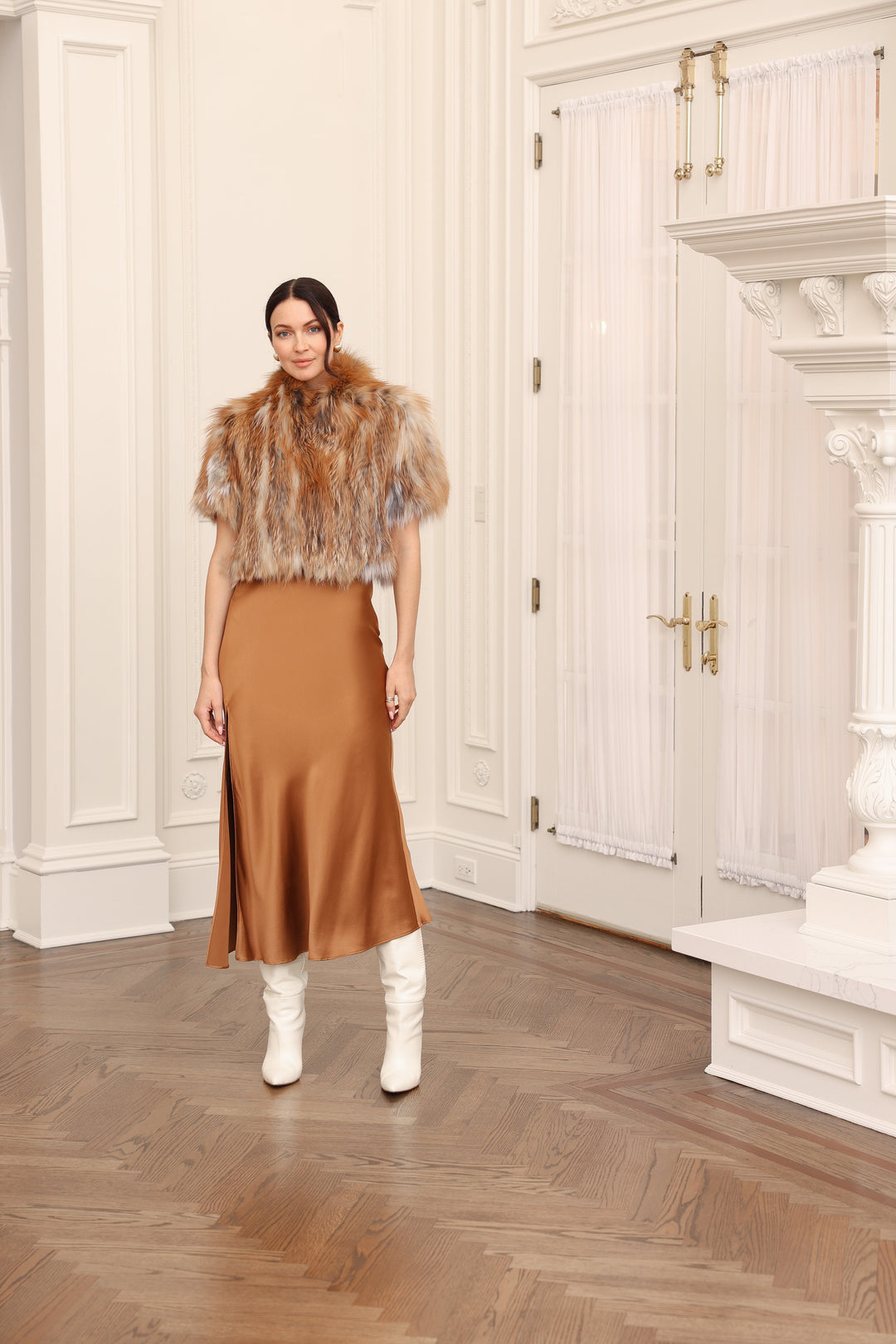 Knitted Fox Bolero Jacket in Natural Red