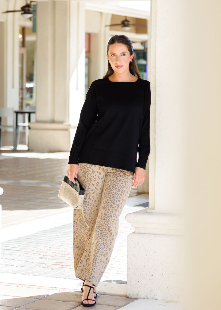 BK Stacy Square Neck Sweater in Black available at Barbara Katz