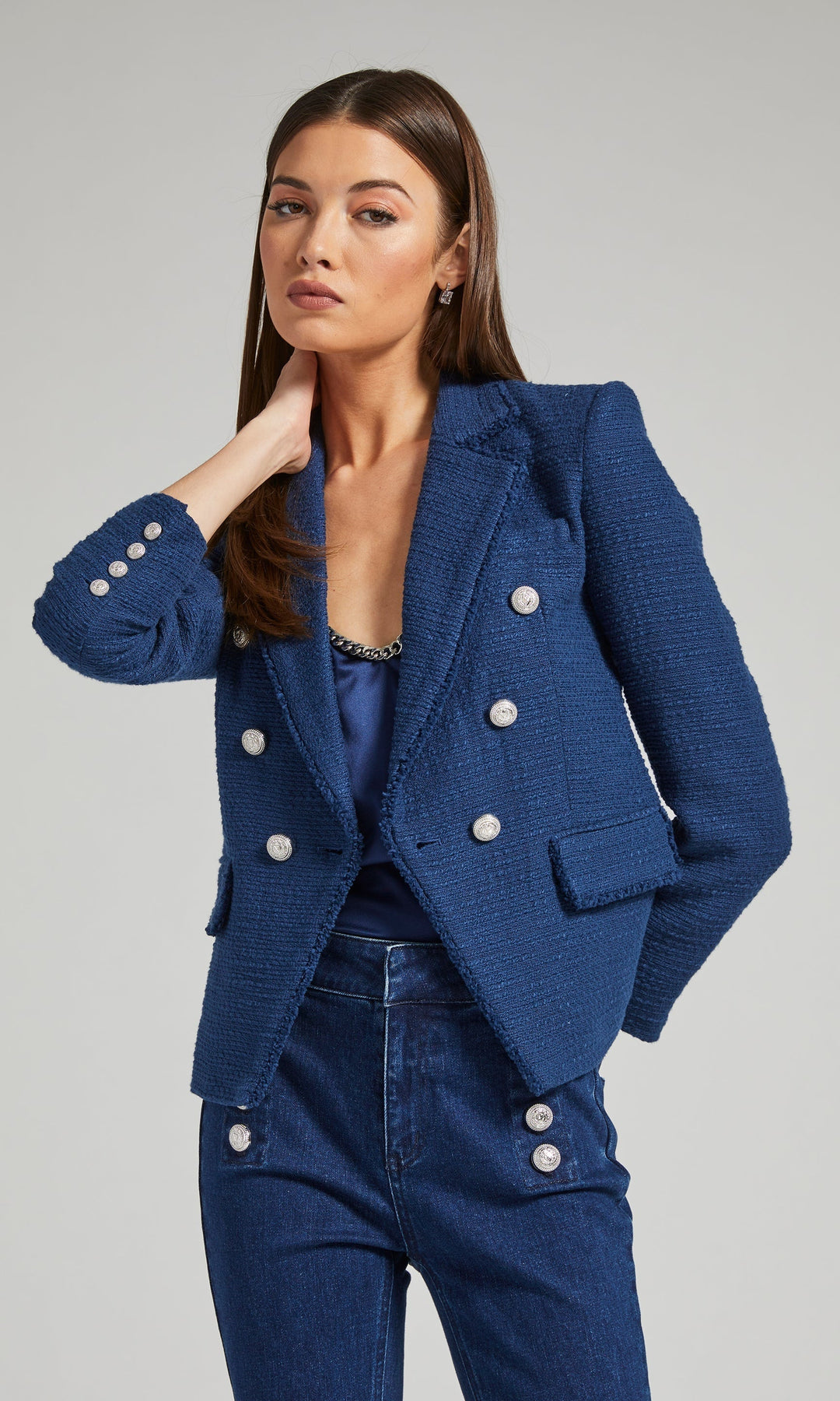 Eliza Tweed Blazer - Oxford Navy