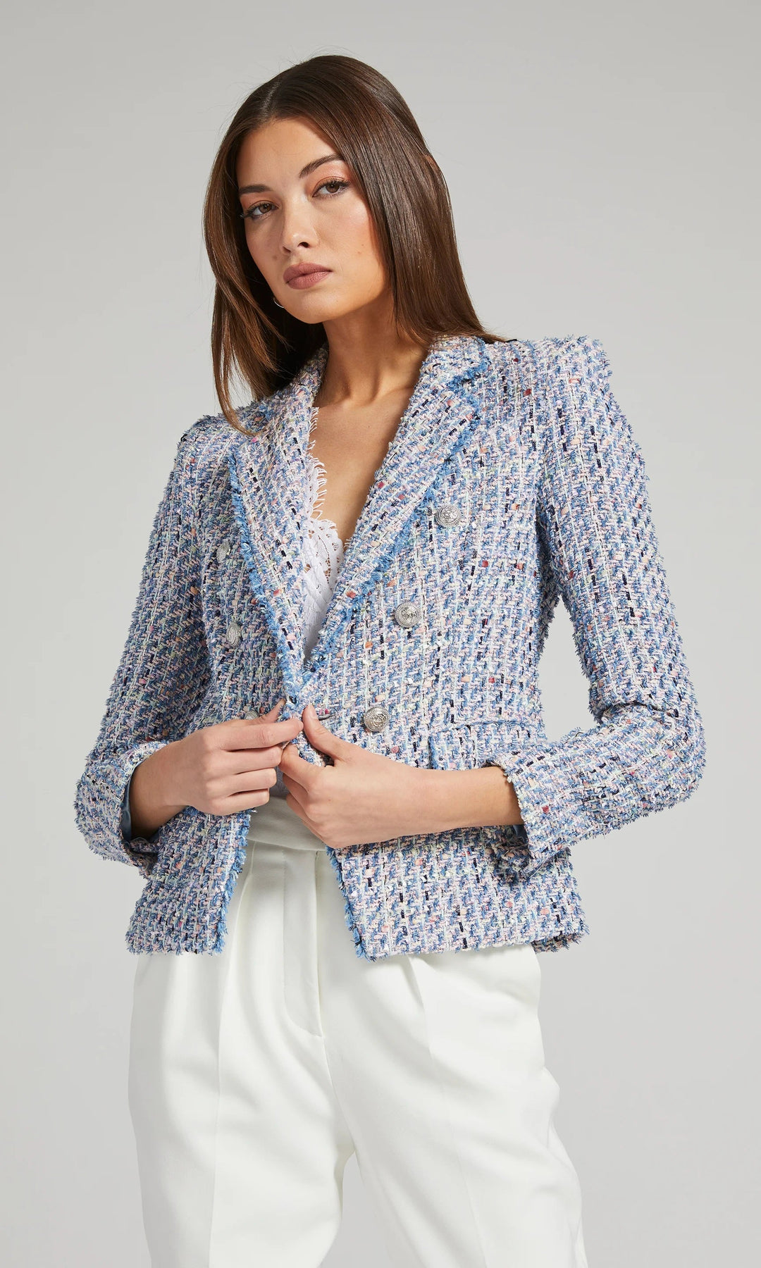 Eliza Tweed Blazer - Pink/Light Blue