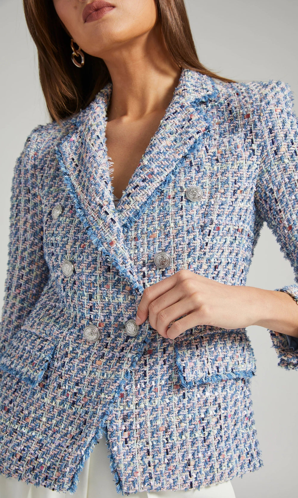 Eliza Tweed Blazer - Pink/Light Blue